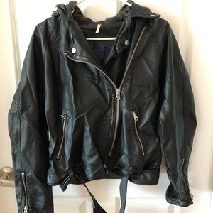 Free People Hooded Vegan Leather Jacket